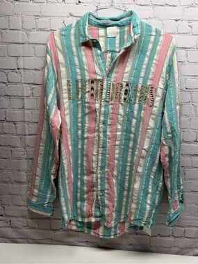Alchemist miami Teal & Pink Woven botton  down Sz XL